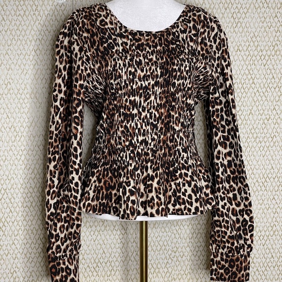 NWOT Rails Tabi Top in 'Nala' Leaopard Print Cotton Blend Smocked Body Size XXL - Picture 2 of 13